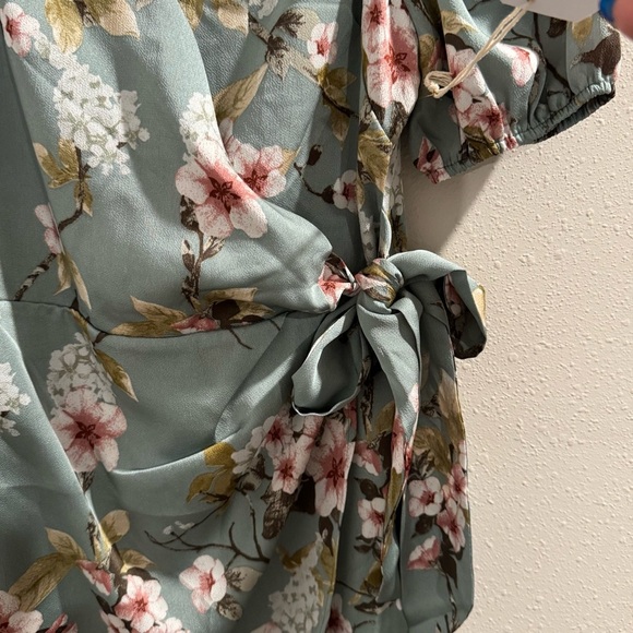 If By Sea Anthropologie Small Teal Floral Midi Dress Faux Wrap Wedding Cocktail - Picture 7 of 8